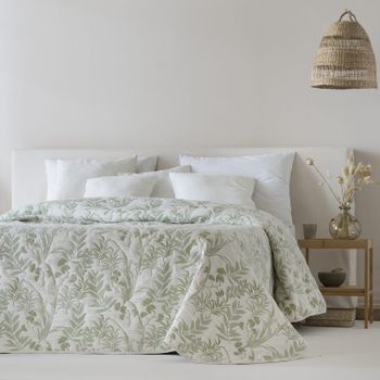 Colcha Jacquard Reversible Algodón Alessia Verde Cama 90 Cm - 180x270 Cm