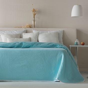 Colcha Jacquard Reversible Algodón Aura Aguamarina Cama 150 Cm - 250x270 Cm