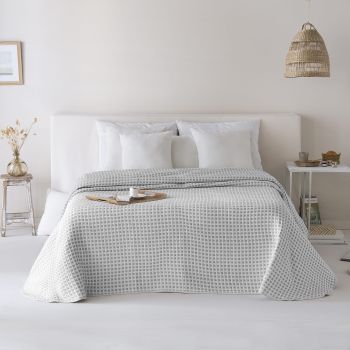 Colcha Jacquard Reversible Algodón Emily Aluminio Cama 150 Cm - 250x270 Cm