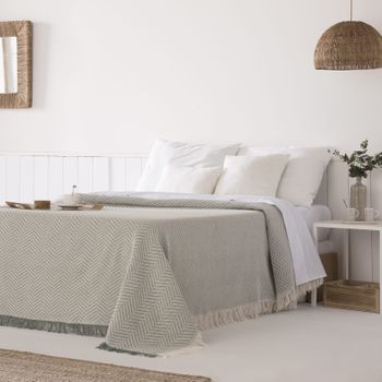 Colcha Multiusos Algodón Betty Verde 180x260 Cm, Plaid Cama, Cubrecama, Jarapa Sofá, Foulard Sofá, Cubresofá