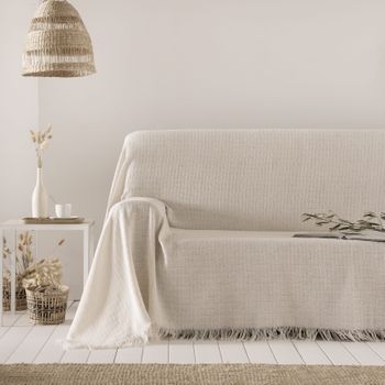 Colcha Multiusos Algodón Ferd Crudo 230x260 Cm, Plaid Cama, Cubrecama, Jarapa Sofá, Foulard Sofá, Cubresofá