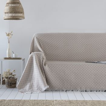 Colcha Multiusos Algodón Anna Beige 230x290 Cm, Plaid Cama, Cubrecama, Jarapa Sofá, Foulard Sofá, Cubresofá