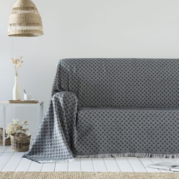 Colcha Multiusos Algodón Anna Negro 230x290 Cm, Plaid Cama, Cubrecama, Jarapa Sofá, Foulard Sofá, Cubresofá