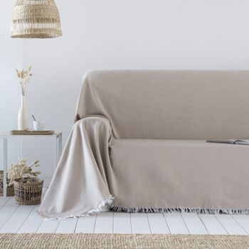 Colcha Multiusos Algodón Summy Beige 180x290 Cm, Plaid Cama, Cubrecama, Jarapa Sofá, Foulard Sofá, Cubresofá