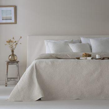 Colcha Jacquard Reversible Algodón Adriel Beige Cama 90 Cm - 180x270 Cm