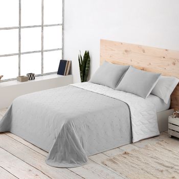 Colcha Lisa Reversible Bordada Gris Cama 90 Cm - 180x270 Cm