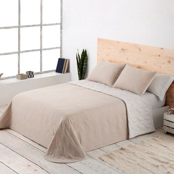 Colcha Lisa Reversible Bordada Beige Cama 90 Cm - 180x270 Cm