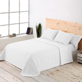 Colcha Lisa Reversible Bordada Blanco Cama 90 Cm - 180x270 Cm