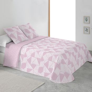 Colcha Estampada Reversible Cosida Carla Rosa Cama 105 Cm - 200x270 Cm