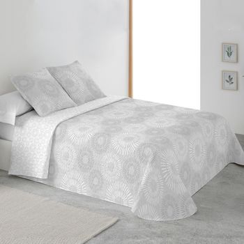 Colcha Estampada Reversible Cosida Martina Gris Cama 150 Cm - 250x270 Cm