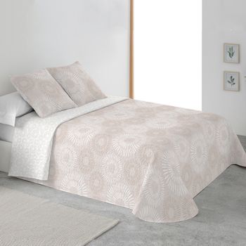 Colcha Estampada Reversible Cosida Martina Beige Cama 150 Cm - 250x270 Cm