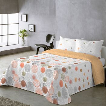 Colcha Estampada Reversible Rocio Ocre Cama 90 Cm - 180x270 Cm