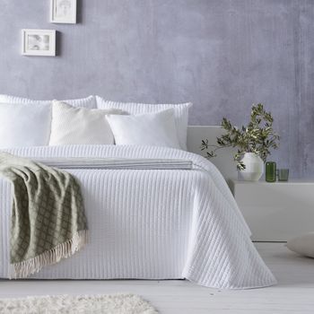 Colcha Jacquard Reversible Algodón Nagore Blanco - Cama 90 Cm - 180x270 Cm