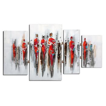 Composición De Cuadros Abstractos Kuatéh Personas 124 X 70 Cm Collage 3d Con Aluminio