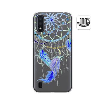 Funda Gel Transparente Samsung Galaxy A01 Diseño Plumas