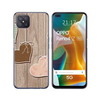 Funda Gel Tpu Oppo Reno 4z 5g Diseño Corazones Madera