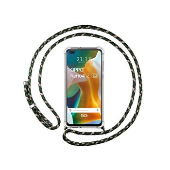 Funda Colgante Transparente Oppo Reno 4z 5g Con Cordon Verde / Dorado