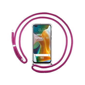 Funda Colgante Transparente Oppo Reno 4z 5g Con Cordon Rosa Fucsia