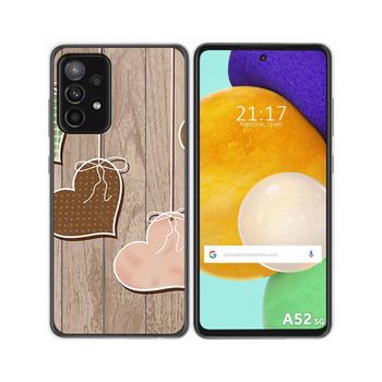 Funda Gel Tpu Samsung Galaxy A52 / A52 5g / A52s 5g Diseño Corazones Madera