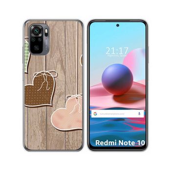 Funda Gel Tpu Xiaomi Redmi Note 10 / 10s Diseño Corazones Madera