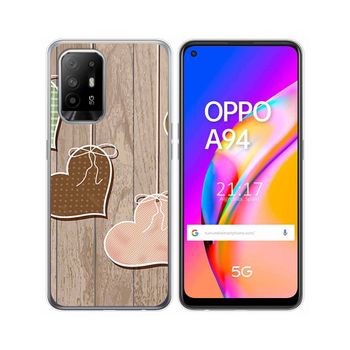 Funda Gel Tpu Oppo A94 5g Diseño Corazones Madera