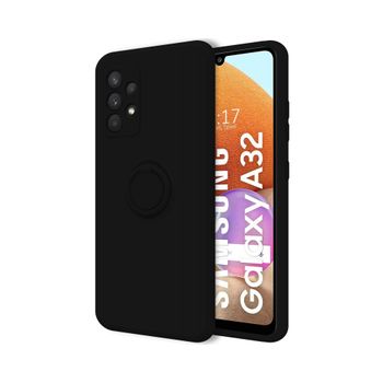 Funda Silicona Líquida Ultra Suave Con Anillo Samsung Galaxy A32 4g Color Negra