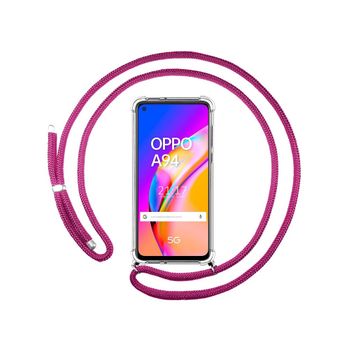 Funda Colgante Transparente Oppo A94 5g Con Cordon Rosa Fucsia