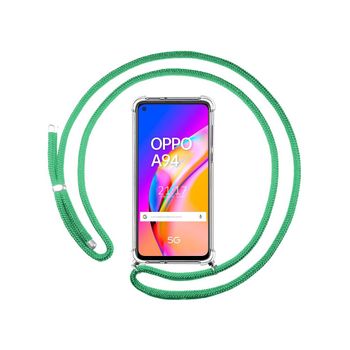 Funda Colgante Transparente Oppo A94 5g Con Cordon Verde Agua