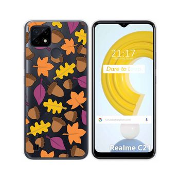 Funda Gel Transparente Realme C21 Diseño Otoño