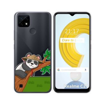 Funda Gel Transparente Realme C21 Diseño Panda