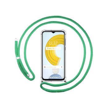 Funda Colgante Transparente Realme C21 Con Cordon Verde Agua