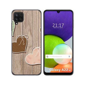 Funda Silicona Samsung Galaxy A22 4g / M22 Diseño Corazones Madera