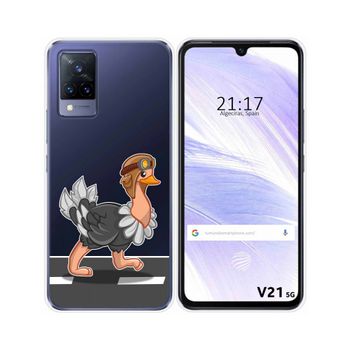 Funda Silicona Transparente Vivo V21 5g Diseño Avestruz