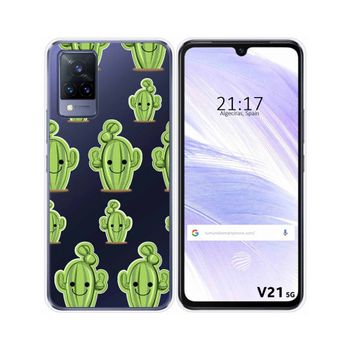 Funda Silicona Transparente Vivo V21 5g Diseño Cactus