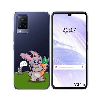 Funda Silicona Transparente Vivo V21 5g Diseño Conejo