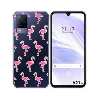 Funda Silicona Transparente Vivo V21 5g Diseño Flamenco