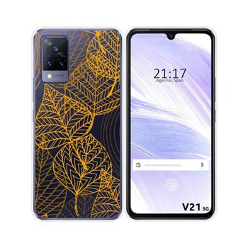 Funda Silicona Transparente Vivo V21 5g Diseño Hojas