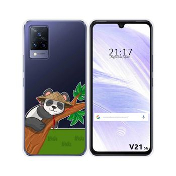 Funda Silicona Transparente Vivo V21 5g Diseño Panda