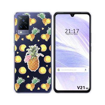 Funda Silicona Transparente Vivo V21 5g Diseño Piña