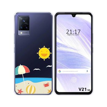 Funda Silicona Transparente Vivo V21 5g Diseño Playa