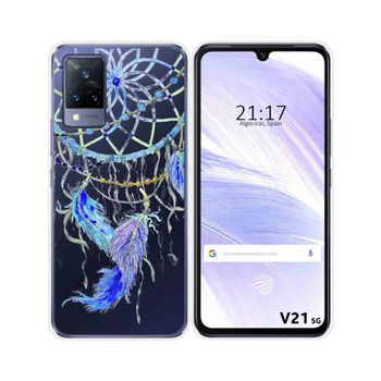 Funda Silicona Transparente Vivo V21 5g Diseño Plumas