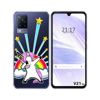 Funda Silicona Transparente Vivo V21 5g Diseño Unicornio