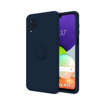 Funda Silicona Líquida Ultra Suave Con Anillo Samsung Galaxy A22 4g / M22 Color Azul