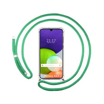 Funda Colgante Transparente Samsung Galaxy A22 4g / M22 Con Cordon Verde Agua