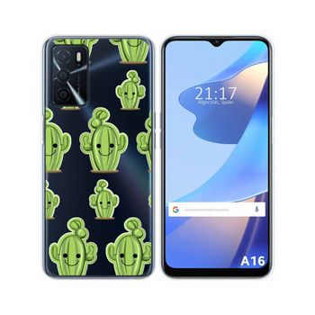 Funda Silicona Transparente Oppo A16 / A16s Diseño Cactus