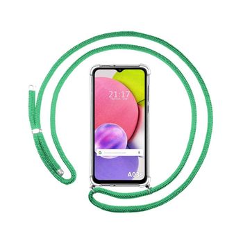 Funda Colgante Transparente Samsung Galaxy A03s Con Cordon Verde Agua