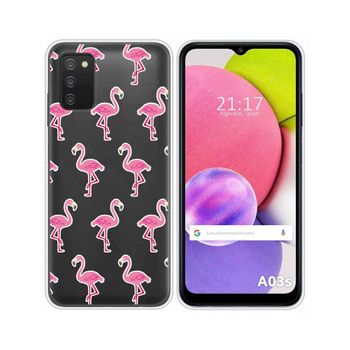 Funda Silicona Transparente Samsung Galaxy A03s Diseño Flamenco