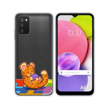 Funda Silicona Transparente Samsung Galaxy A03s Diseño Leopardo