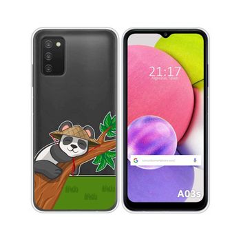 Funda Silicona Transparente Samsung Galaxy A03s Diseño Panda