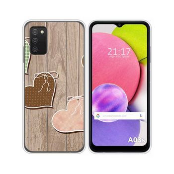 Funda Silicona Samsung Galaxy A03s Diseño Corazones Madera